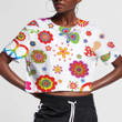 Colorful Hippie Peace Symbol Butterfly Mushroom And Abstract Flowers 3D Women's Crop Top