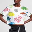 Colorful Fishes Seashell And Seaweed Underwater Creatures Design 3D Women's Crop Top