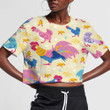 Colorful Farmhouse WIth Rooster Hen And Chicken 3D Women's Crop Top