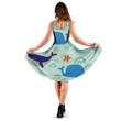 Cute Cartoon Stye Baby Fishes And Waves In Turquoise Design 3d Sleeveless Midi Dress