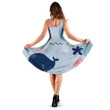 Cute Baby Whale In The Sea By The Tropical Island Cartoon Design 3d Sleeveless Midi Dress