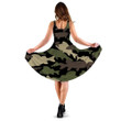 Creative Dark Green Brown Camouflage Fishing Silhouette 3d Sleeveless Midi Dress