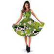 Cow Flies And Flowers On Green 3d Sleeveless Midi Dress