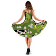 Cow Flies And Flowers On Green 3d Sleeveless Midi Dress