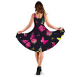 Colorful Yellow And Pink Butterflies On Black 3d Sleeveless Midi Dress
