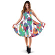 Colorful Tropical Leaves And Tiny Dots Hippie Style Design 3d Sleeveless Midi Dress