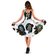 Colorful Tattoo Illustration Of Skull Girl With Roses 3d Sleeveless Midi Dress