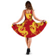 Chinese Motifs Flying Dragons On Red 3d Sleeveless Midi Dress
