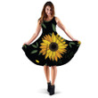 Childish Hand Drawn Sunflowers With Green Leaves On Black Background 3d Sleeveless Midi Dress