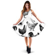 Chicken Rooster And Hen By Black And White Color 3d Sleeveless Midi Dress