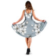 Cartoon Doodle White Cherry Blossoms And Bees 3d Sleeveless Midi Dress