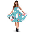 Cartoon Cow Drinking Milk Doodle Style 3d Sleeveless Midi Dress