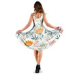 Butterflies And Different Flowers On White 3d Sleeveless Midi Dress