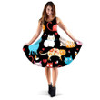 Bright Colored Cats On A Black Background 3d Sleeveless Midi Dress
