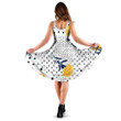 Black Polka Dots And Pretty Yellow Flower On White Background 3d Sleeveless Midi Dress