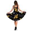 Black And Yellow Hand Drawn Golden Honey Bee 3d Sleeveless Midi Dress