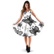 Black And White Illustration Of Beautiful Butterflies 3d Sleeveless Midi Dress