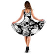 Black And White Human Skull Butterfly Roses Leaves 3d Sleeveless Midi Dress