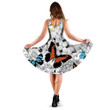 Black And White Flowers And Colorful Butterflies 3d Sleeveless Midi Dress