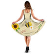 Bee Sunflower And White Flower With Leaves 3d Sleeveless Midi Dress
