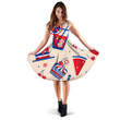 4th Of July Blue Red White Pattern With Food Drink Sweets Cupcakes 3d Sleeveless Midi Dress