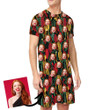 Leopards With Tropical Leaves And Roses Funny Custom Image Men's Pajamas Set