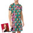 Leopards In Bright Pink And Turquoise Color Funny Custom Image Men's Pajamas Set