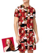 Impressive Red Roses Black And White Striped Background Design Funny Custom Image Men's Pajamas Set