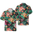 Tropical Flower Pattern And Black Background Printed 3D Hawaiian Shirt