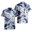 White And Blue Hibiscus Flower And Tropical Leaf Hand Drawing Style All Over Print 3D Hawaiian Shirt