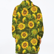 Large Field Of Sunflowers On Dark Green Background Unisex Sherpa Fleece Hoodie Blanket