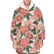 Pattern Of Peony Roses And Clove Flowers Branch Watercolor Unisex Sherpa Fleece Hoodie Blanket