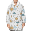 Funny Sun With Clouds Drops And Hearts Unisex Sherpa Fleece Hoodie Blanket
