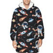 Space Themed With Astronauts Rockets And Planets Unisex Sherpa Fleece Hoodie Blanket