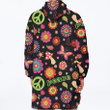 Hippie Childish Design With Peace Sign Flower Butterfly Unisex Sherpa Fleece Hoodie Blanket