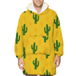 Juicy Cactuses With Shadows On Yellow Background Unisex Sherpa Fleece Hoodie Blanket