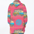 Hippie Vintage Van With Peace Sign On Pink Background Design Unisex Sherpa Fleece Hoodie Blanket