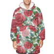 Watercolor Painting Red Roses And Green Leaves Branches Pattern Unisex Sherpa Fleece Hoodie Blanket