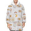 Mystical Elements In Cartoon Style With Rainbow Hand Cactus And Moon Unisex Sherpa Fleece Hoodie Blanket