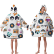 Hippie Style Design Rock And Roll Music Themed Elements Pattern Unisex Sherpa Fleece Hoodie Blanket