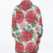 Watercolor Painting Red Roses And Green Leaves Branches Pattern Unisex Sherpa Fleece Hoodie Blanket