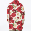 Red And White Cream Roses Petals With Green Leaves Pattern Unisex Sherpa Fleece Hoodie Blanket
