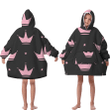 Black And Pink Repeated Crowns Stars Pattern Unisex Sherpa Fleece Hoodie Blanket