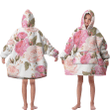 Pale Pink English Rose Branch White Theme Design Unisex Sherpa Fleece Hoodie Blanket