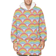 Horizontal Geometric Pastel Colored Rainbow Flag Waves Light Blue Background Unisex Sherpa Fleece Hoodie Blanket