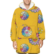 Outline Doodle Style With Smile Rainbow Sunflower On Yellow Background Unisex Sherpa Fleece Hoodie Blanket