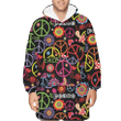 Hippie Pattern With Peace Symbol Mushrooms And Abstract Flowers Unisex Sherpa Fleece Hoodie Blanket
