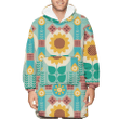 Agriculture Background With Abstract Sunflowers Illustration Unisex Sherpa Fleece Hoodie Blanket