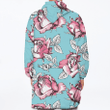 Drawing Pink Rose Buds And Leaves On Light Blue Background Design Unisex Sherpa Fleece Hoodie Blanket