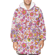 Hippie Design With Funny Butterflies Colorful Flowers And Mushrooms Unisex Sherpa Fleece Hoodie Blanket